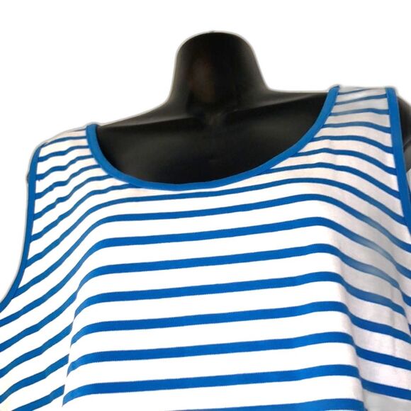 LANDS END Tank Top Nautical Cotton Blue White Stripes Womens Plus Size XL - Picture 2 of 11